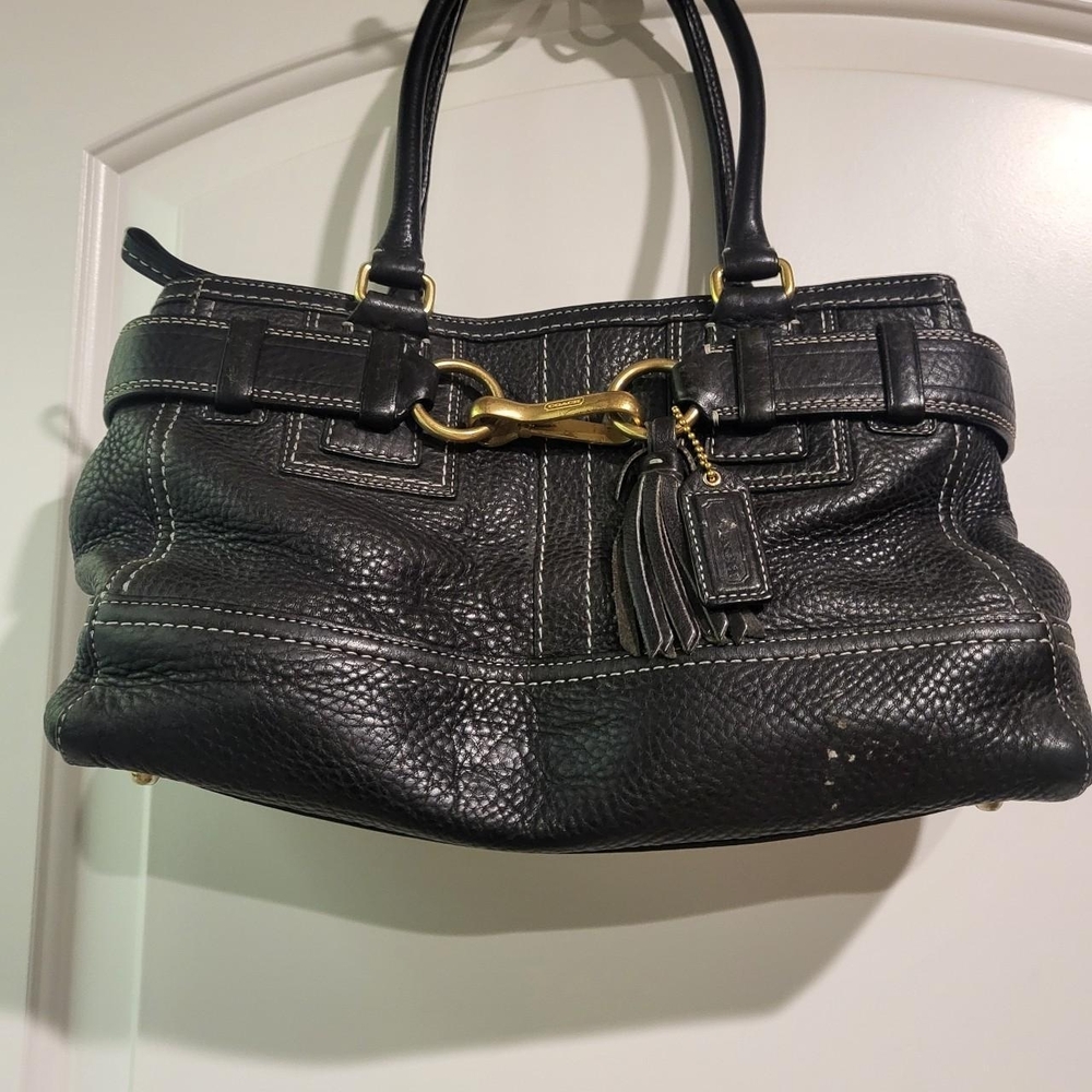 Coach Black Leather Shoulder Bag with Gold Accents